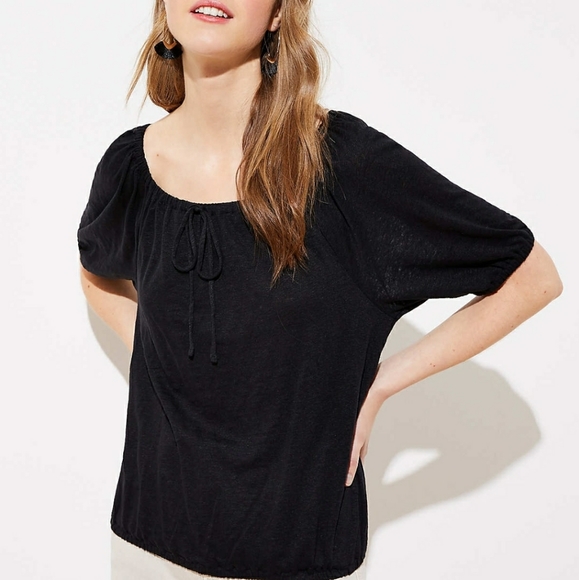 Loft Shirred Linen Tee - Picture 1 of 5